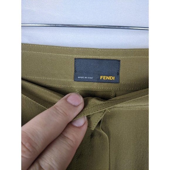 Fendi Silk Skinny Leg Slacks EU 42 US 6 Olive Green Italy - Picture 4 of 9